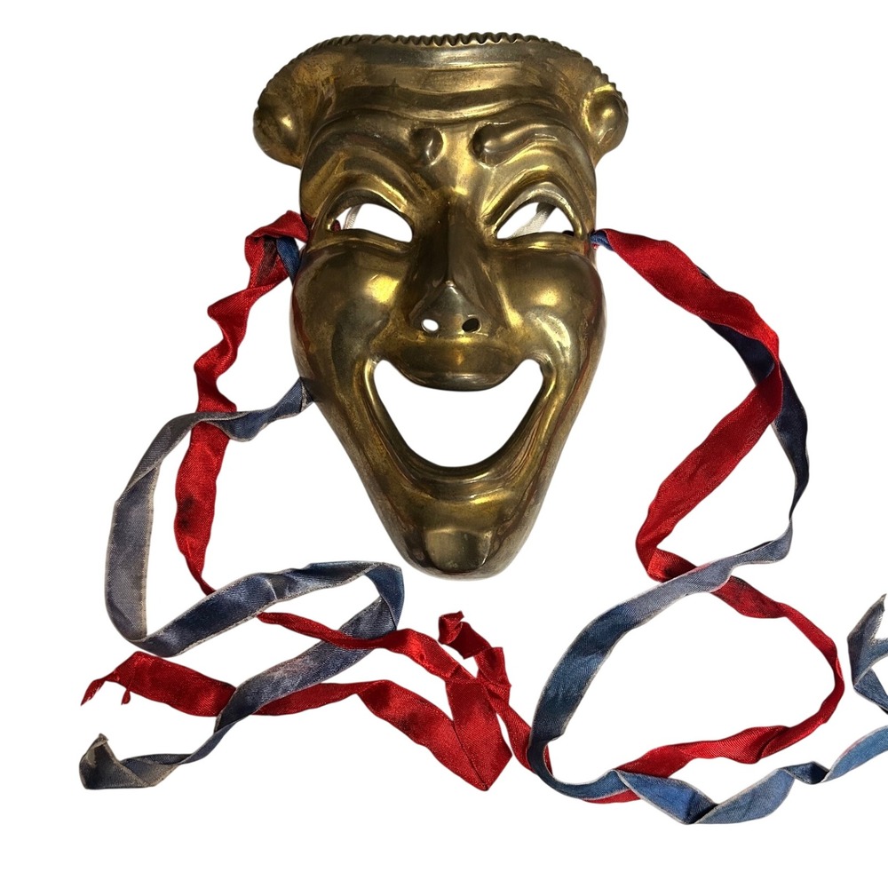 Solid Brass Comedy Theater Mask Vintage India Greek Drama Smiling Face Decor
